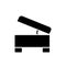 Black & white vector illustration of square storage ottoman, pouf. Flat icon of accent stool or chair. Living room, bedroom & pat