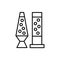 Black & white vector illustration of table lava lamps with bubbles. Line icon of modern desktop light fixtures. Home & office ill