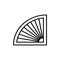 Black & white vector illustration of venetian curtain shutter. Line icon of half circle window blind jalousie. Isolated object
