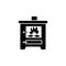 Black & white vector illustration of wood stove. Flat icon of mo