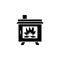 Black & white vector illustration of wood stove. Flat icon of mo