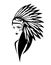 Black and white vector portrait of native american indian woman chief