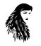 Black and white vector portrait of tribal shaman woman