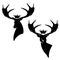 Black and white vector silhouette design of deer head with large antlers and royal crown