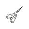 Black & white vector symbol of vintage stork scissors. Line icon of crane sewing shears. Needlework cross stitch supplies.