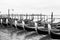 Black and White Venice Gondolas Docked