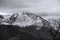 Black and white view of Pikes Peak from a residential neighborhood in Colorado Springs, Colorado