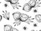 Black and white vintage coconut graphic seamless pattern