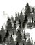 Black and White Watercolor Silhouette of Conifer Tree, Monochrome Winter Woodland