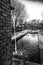 Black and White Winter Image of Park Fountain and Water
