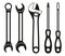 Black and white wrench screwdriver silhouette set