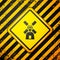 Black Windmill icon isolated on yellow background. Warning sign. Vector