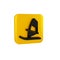 Black Windsurfing icon isolated on transparent background. Yellow square button.