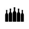 Black wine bottle silhouettes set. Vector illustration, drawing, clipart. Five bottles of wine together. Different sizes.