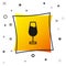Black Wine glass icon isolated on white background. Wineglass sign. Yellow square button. Vector