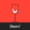 Black wineglass icon on red background