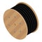 Black wire electric cable with wooden coil of electric cable