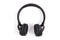 Black wireless headphones on white background.  Advanced acoustic stereo sound system