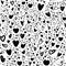 Black wite seamless pattern valentines background with doodle hearts. Hand drawn pattern Can be used for wedding invitations,