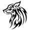 Black wolf on a white background. The design is suitable for modern tattoos, decor, logos, sports clubs, gyms, stickers, badges