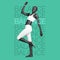 Black woman, balance and fitness with motivation words, overlay and yoga, body care on inspirational poster on green