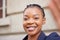 Black woman, business face and smile for a selfie while online for a social media update on leadership status or profile