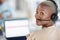 Black woman, call center and face with headphones for consulting, customer service or support at office. Portrait of