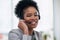 Black woman, call center and portrait smile for telemarketing, customer service or support at the office. Happy African