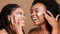 Black woman, cream and skincare with friends support, love and beauty together in studio for cosmetics, makeup cleaning