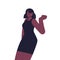 Black woman dancing. Happy girl in evening mini dress, elegant apparel. African-American female dancer enjoying, moving