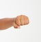 Black Woman fist isolated on a white background. afro american fist. Front view. Mock up. Copy space. Template. Blank.