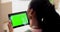 Black woman, green screen or tablet for online shopping in new home on social media mockup space. Ecommerce, back or