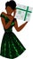 Black Woman in Green Sparkling Dress Holds Christmas Present