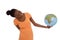 Black woman holding a globe in her hands