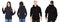 Black woman in hoodie mockup, man in empty hood front and back view isolated over white, hoodie set female and male