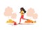 Black woman jogging in the autumn park. Healthy lifestyle, sport, outdoor activity concept. Vector illustration.