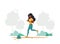 Black woman jogging in the park. Healthy lifestyle, sport, outdoor activity concept. Vector illustration.
