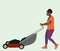Black Woman Mowing Lawn