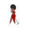 Black woman in red dress singing with microphone, African American female singer vector Illustration on a white