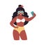 Black woman in retro glasses and swimsuit making selfie or resording video. Hello summer, summer vacation, summer fun. Hand drawn