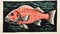 Black Woodcut Print Of Red Bass: A Simple Lino Print