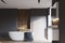 Black and wooden bathroom, sink and tub