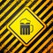 Black Wooden beer mug icon isolated on yellow background. Warning sign. Vector