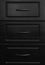 Black wooden chest of with drawers with metal handles closeup