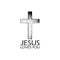 Black wooden cross icon with text Jesus Loves you