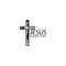 Black wooden cross icon with text Jesus Loves you