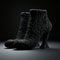 Black Wool Texture 3d Heels - Handcrafted Shoes With Monochromatic Depth