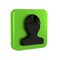 Black Worker safety helmet icon isolated on transparent background. Green square button.