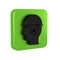 Black Worker safety helmet icon isolated on transparent background. Green square button.
