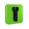 Black Wrench spanner icon isolated on transparent background. Green square button.